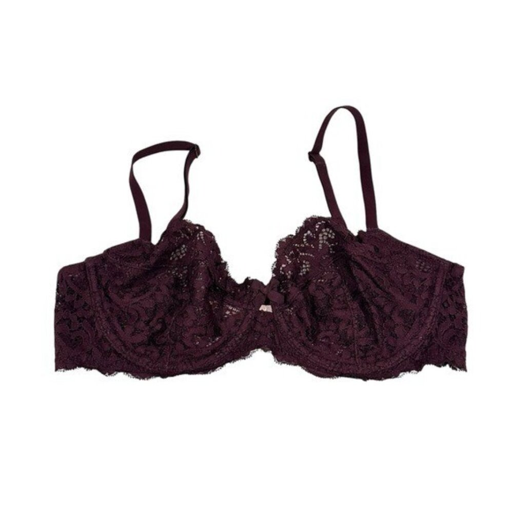 Victoria's Secret Bra 34D Unlined Demi Lace Underwire Dark Violet Maroon